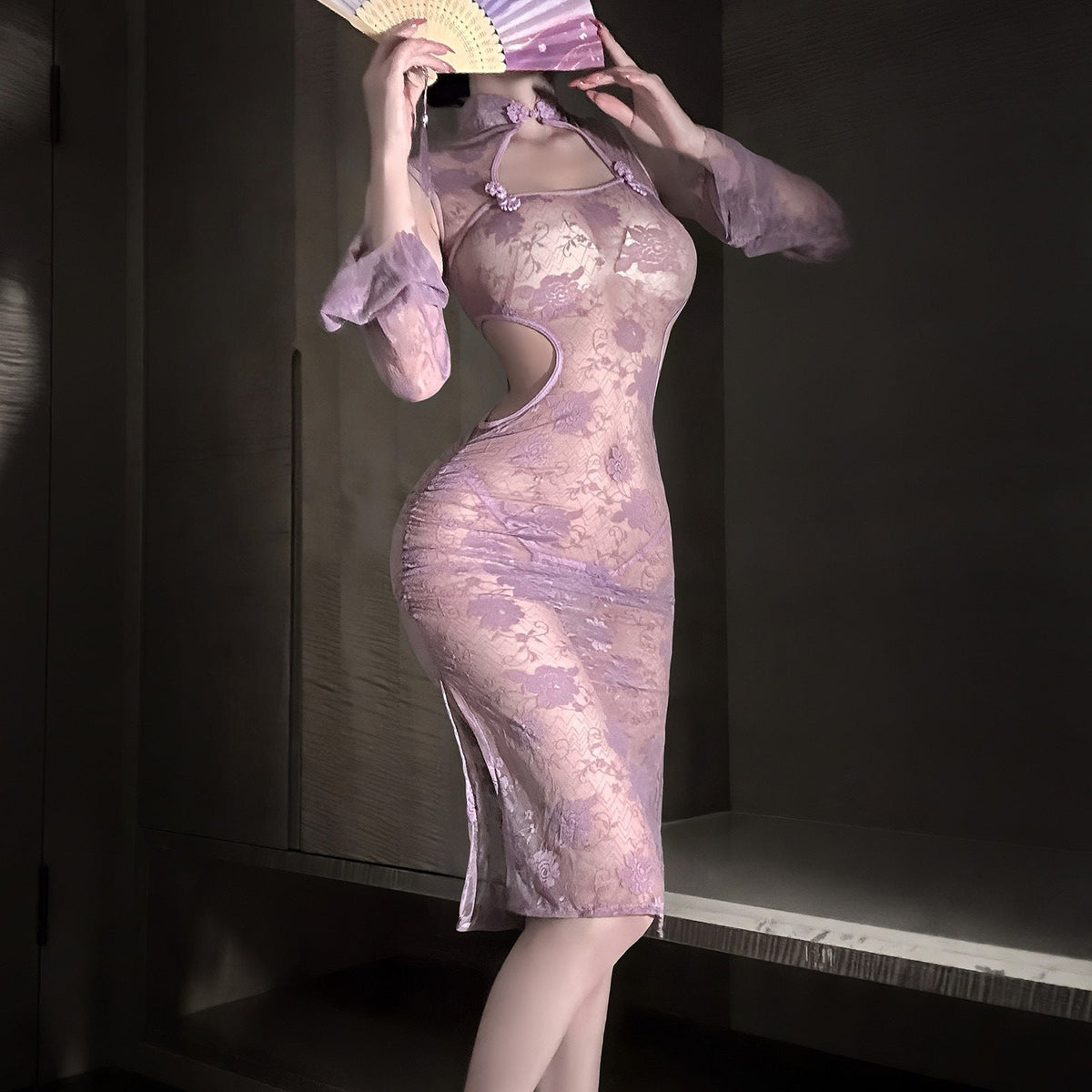 Lace cheongsam with sleeves chemise suit, photo 2