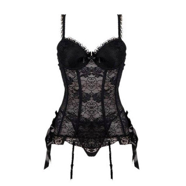 Lace corset silk stockings garter set, photo 4