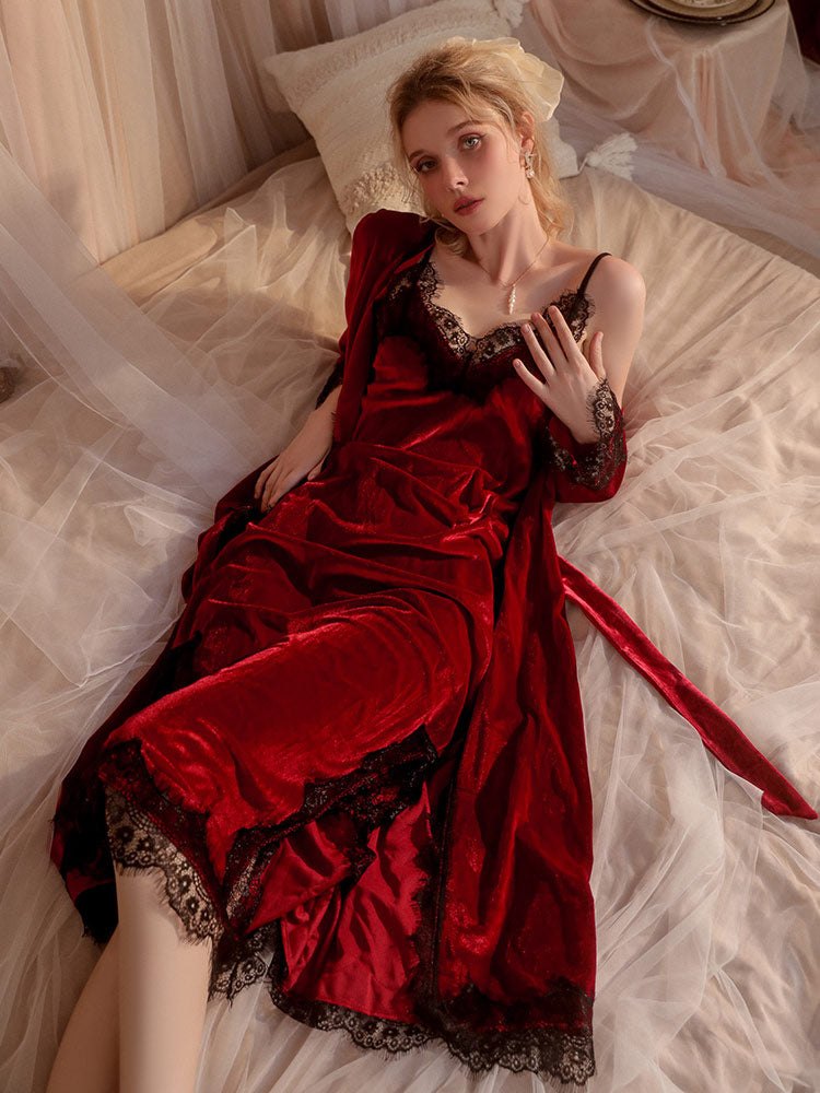 Lace cuff satin french nightgown robe set, photo 11