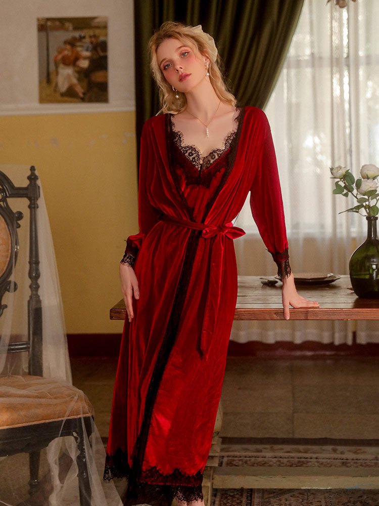 Lace cuff satin french nightgown robe set, photo 12