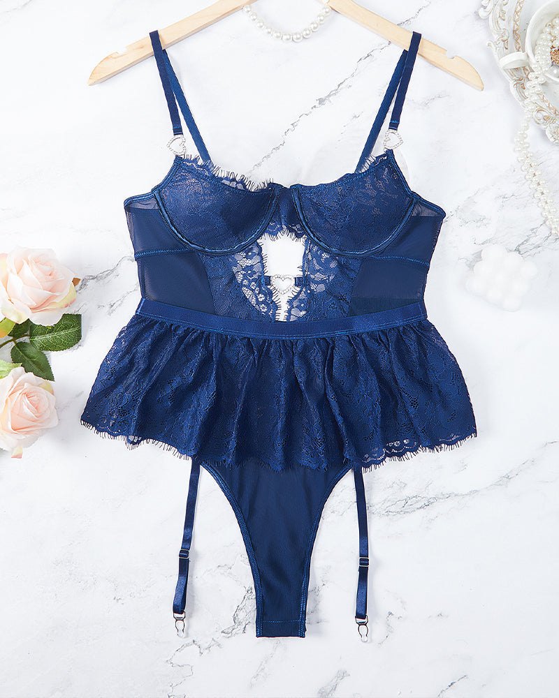 Lace cutout bodysuit mini skirt garter, photo 11