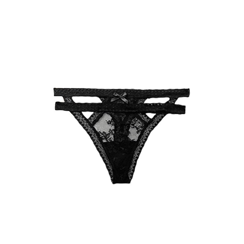 Black lace cutout solid color thong