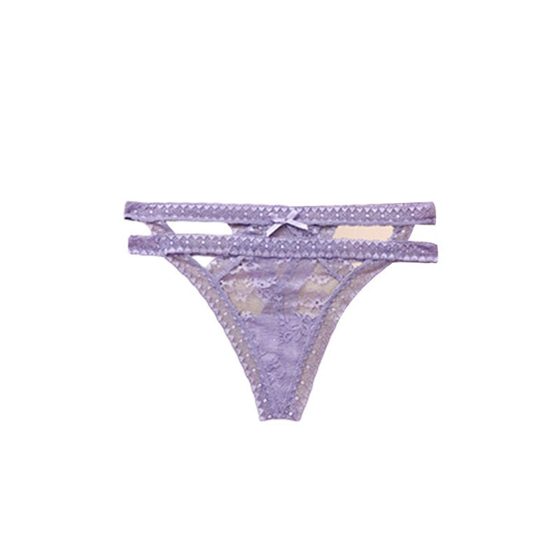 Blue lace cutout solid color thong