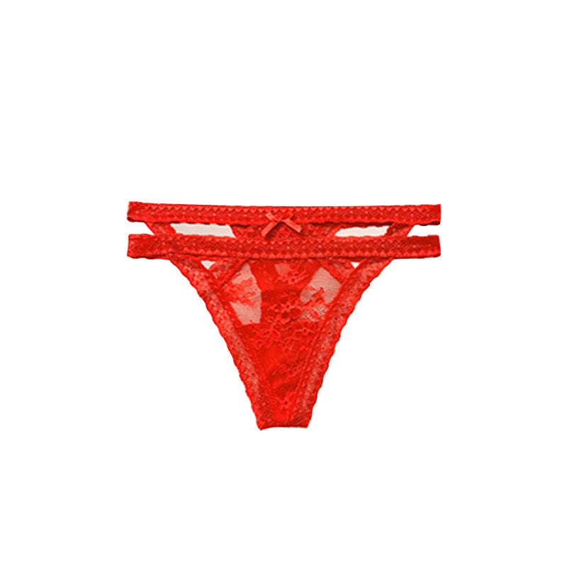 Red lace cutout solid color thong