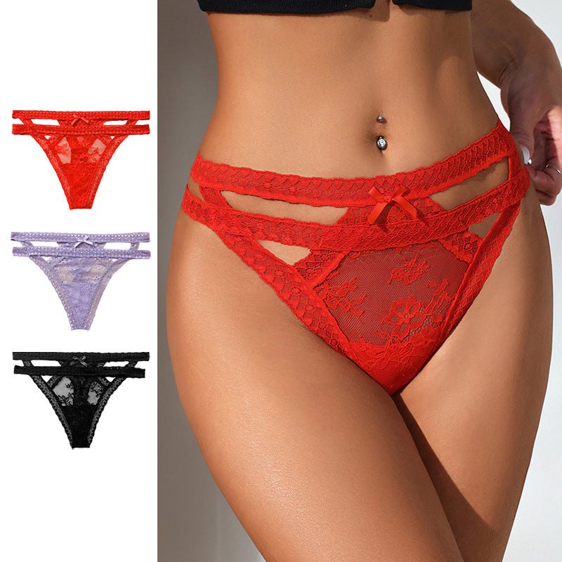 Lace cutout solid color thong, photo 4