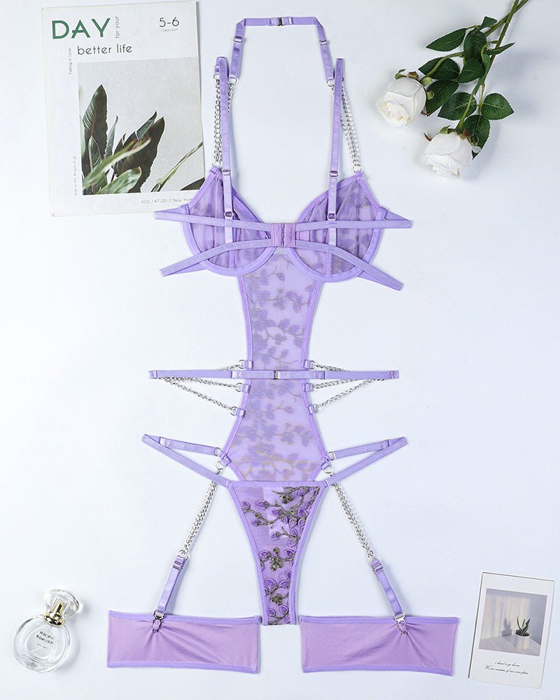 Lace embroidered chain cutout bodysuit, photo 11