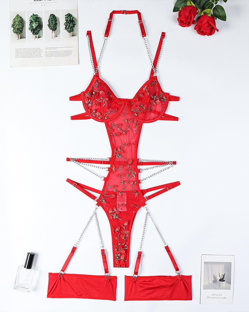 Lace embroidered chain cutout bodysuit, photo 4
