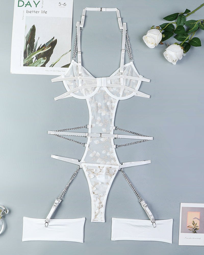 Lace embroidered chain cutout bodysuit, photo 8