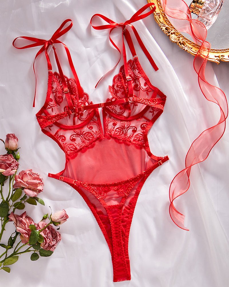 Lace embroidery open back bodysuit, photo 8