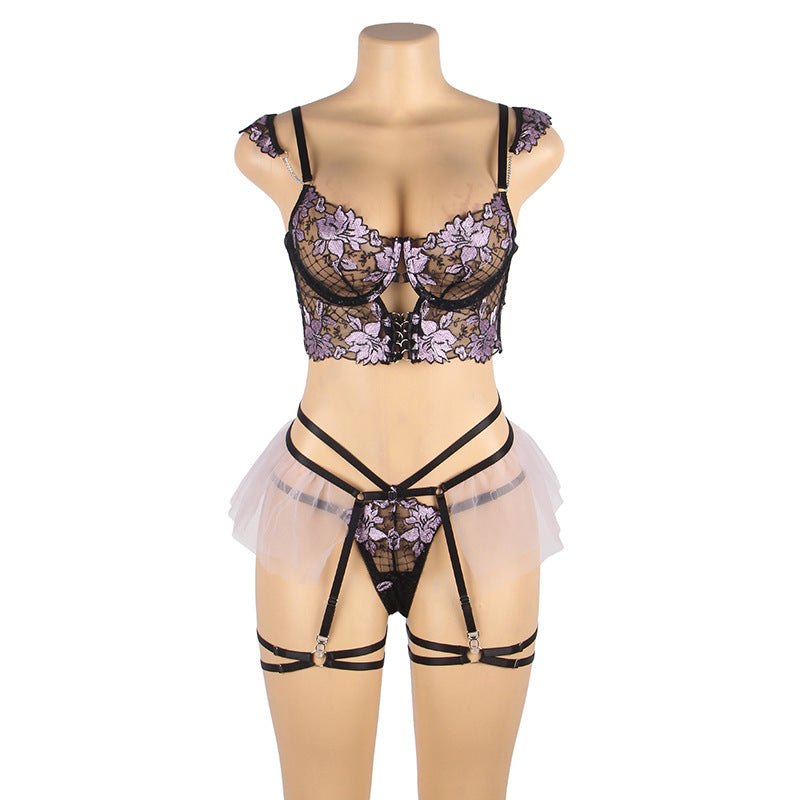 Lace embroidery underwire bra set, photo 4