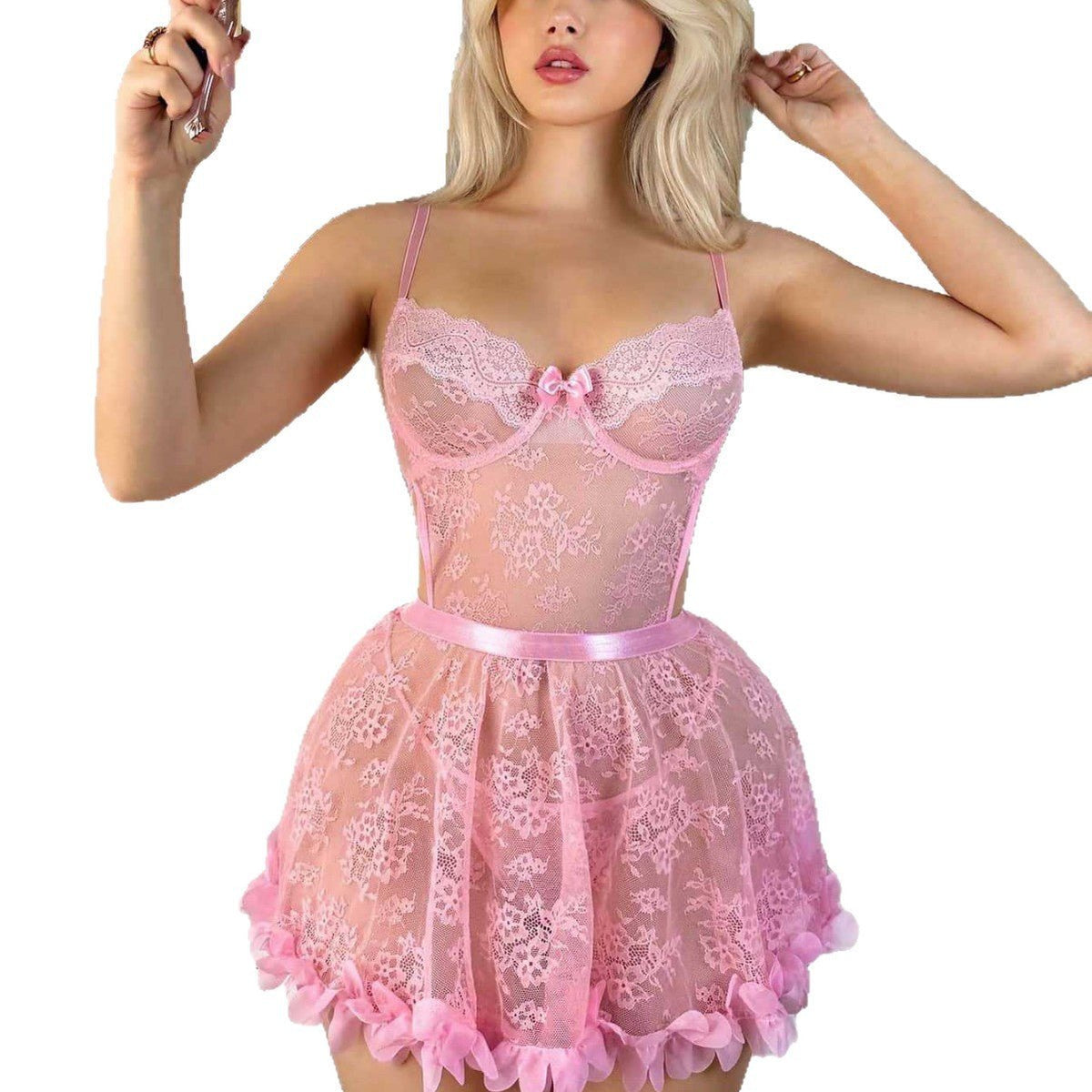 Lace flower embroidered see through babydoll, photo 5