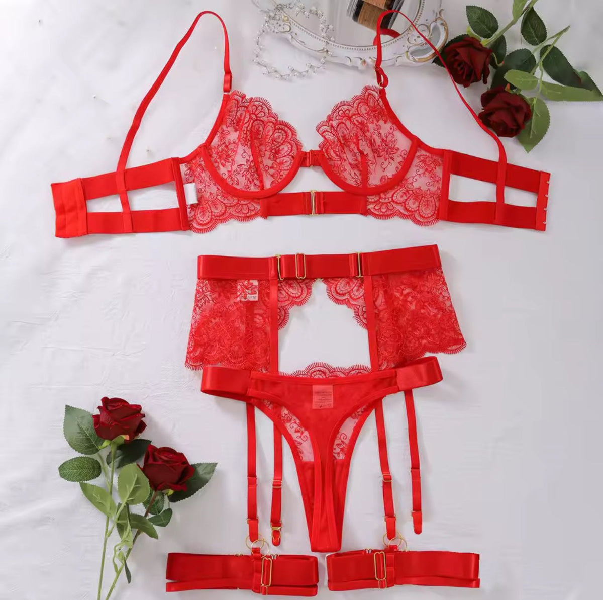 Lace gold hardware garter set, photo 9