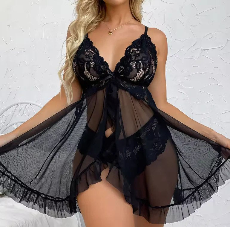 Black lace lash multi-color lingerie set