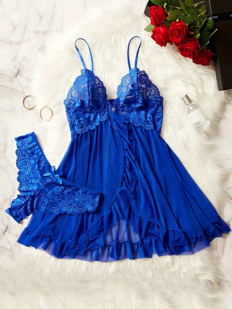 Navy Blue lace lash multi-color lingerie set