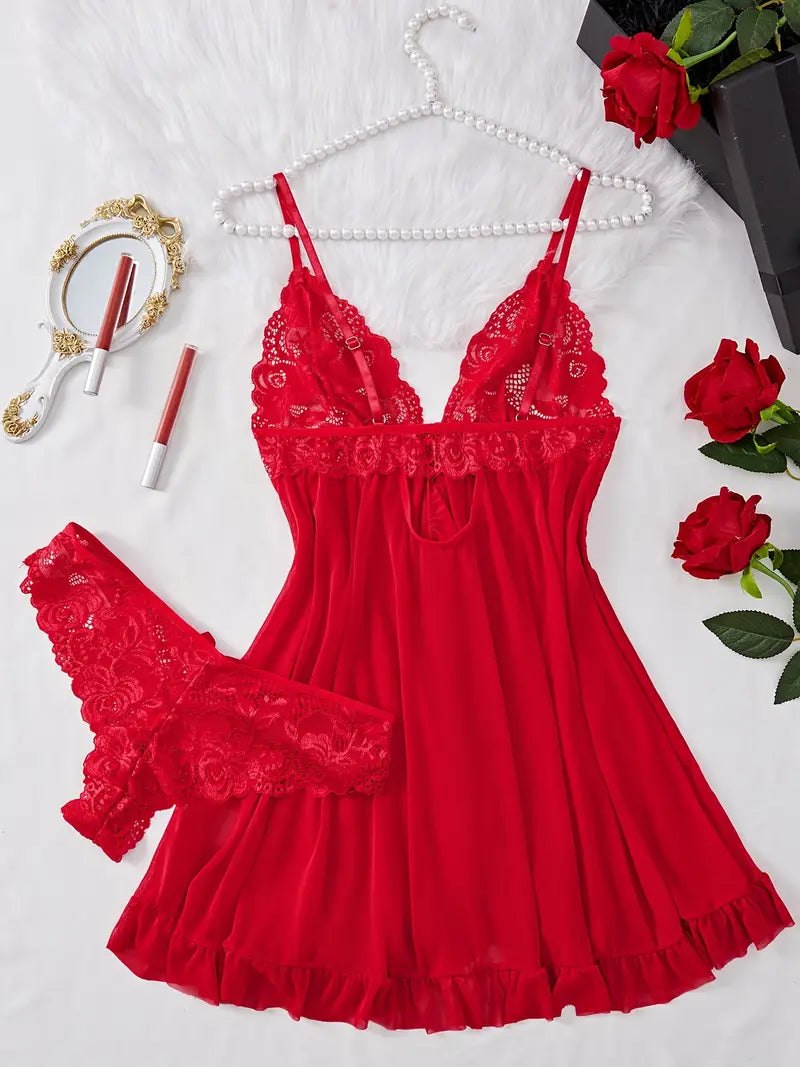 Red lace lash multi-color lingerie set