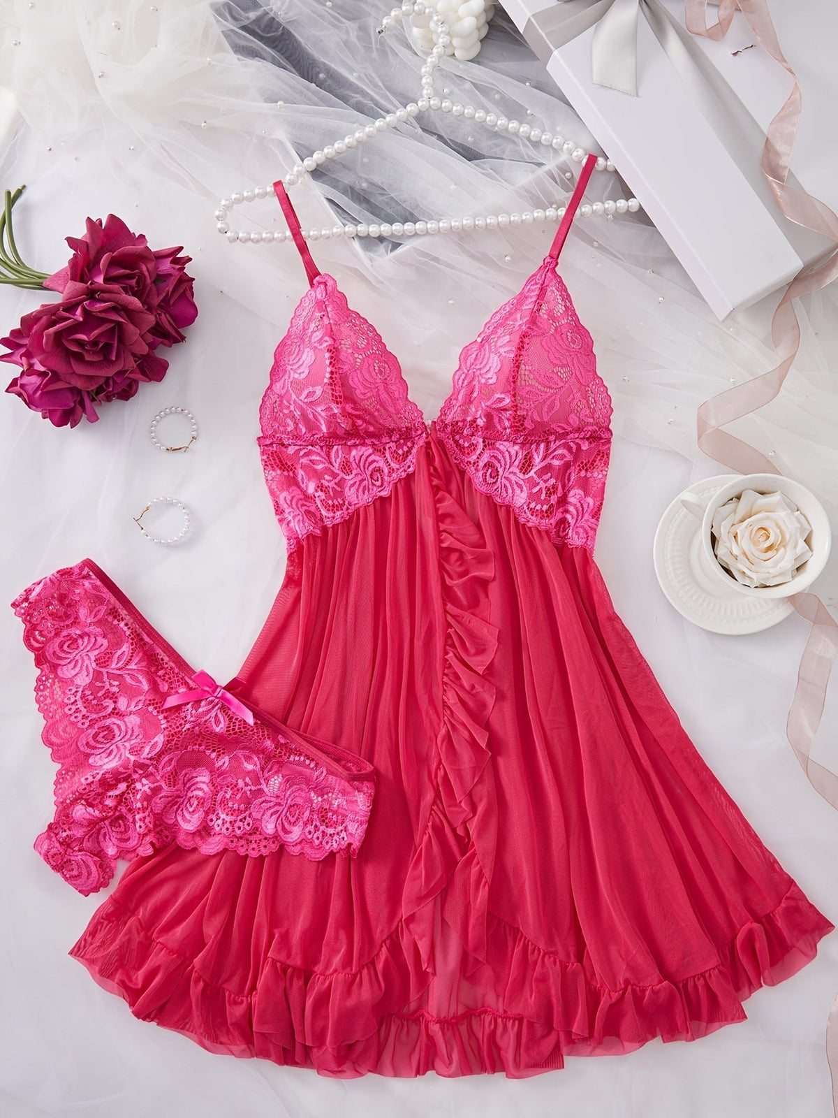 Rose lace lash multi-color lingerie set