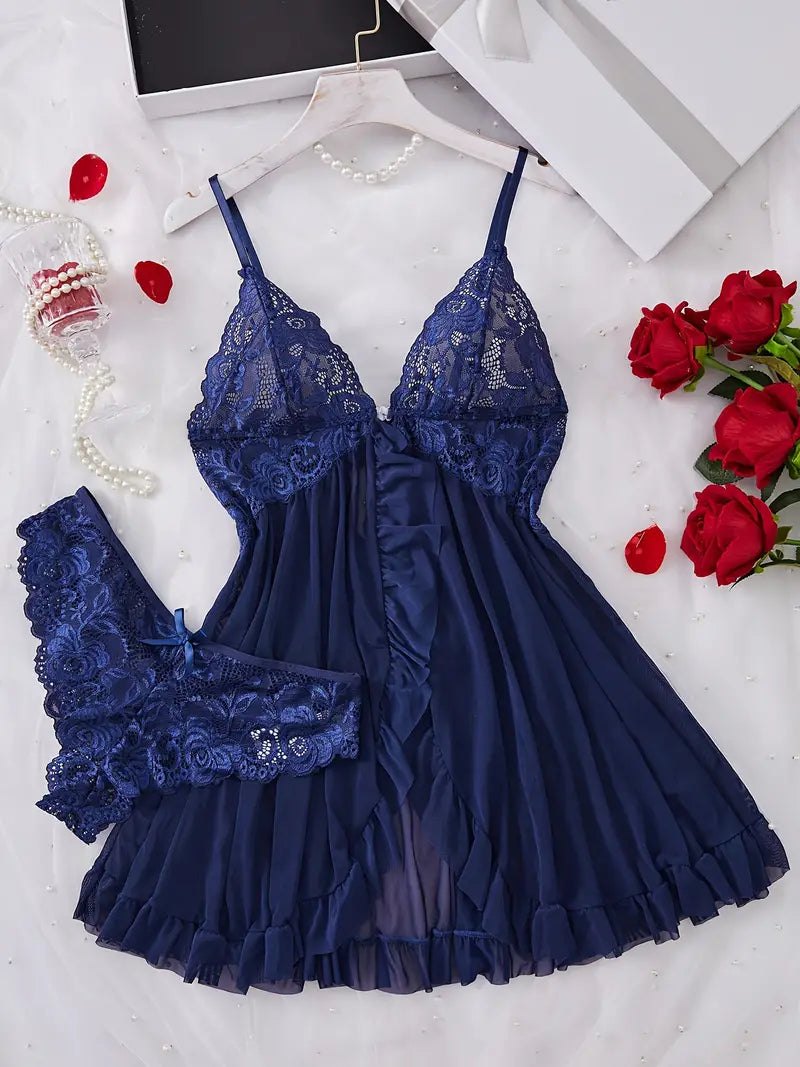 Royal Blue lace lash multi-color lingerie set
