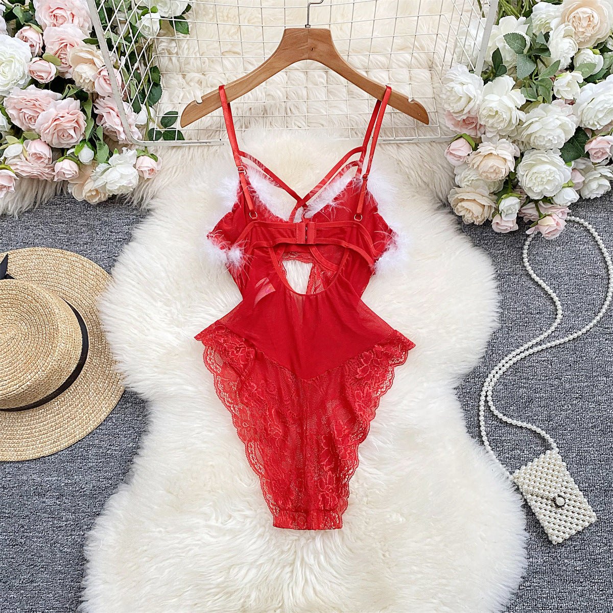 Lace mesh jumpsuit steel ring lingerie, photo 4