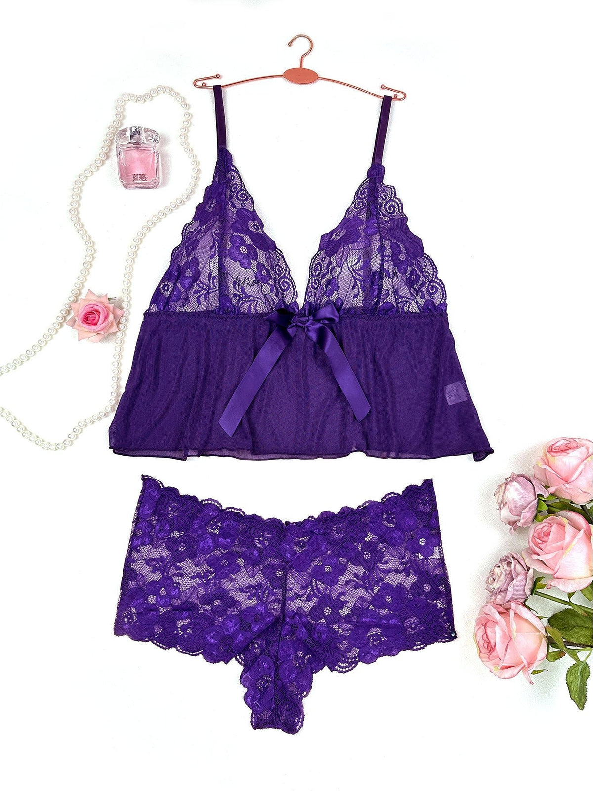 Lace mesh plus size babydoll set, photo 7