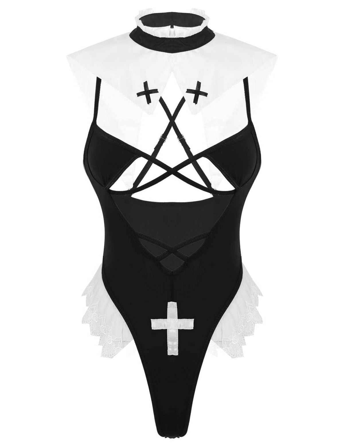 Lace nun cosplay costume bodysuit set, photo 6