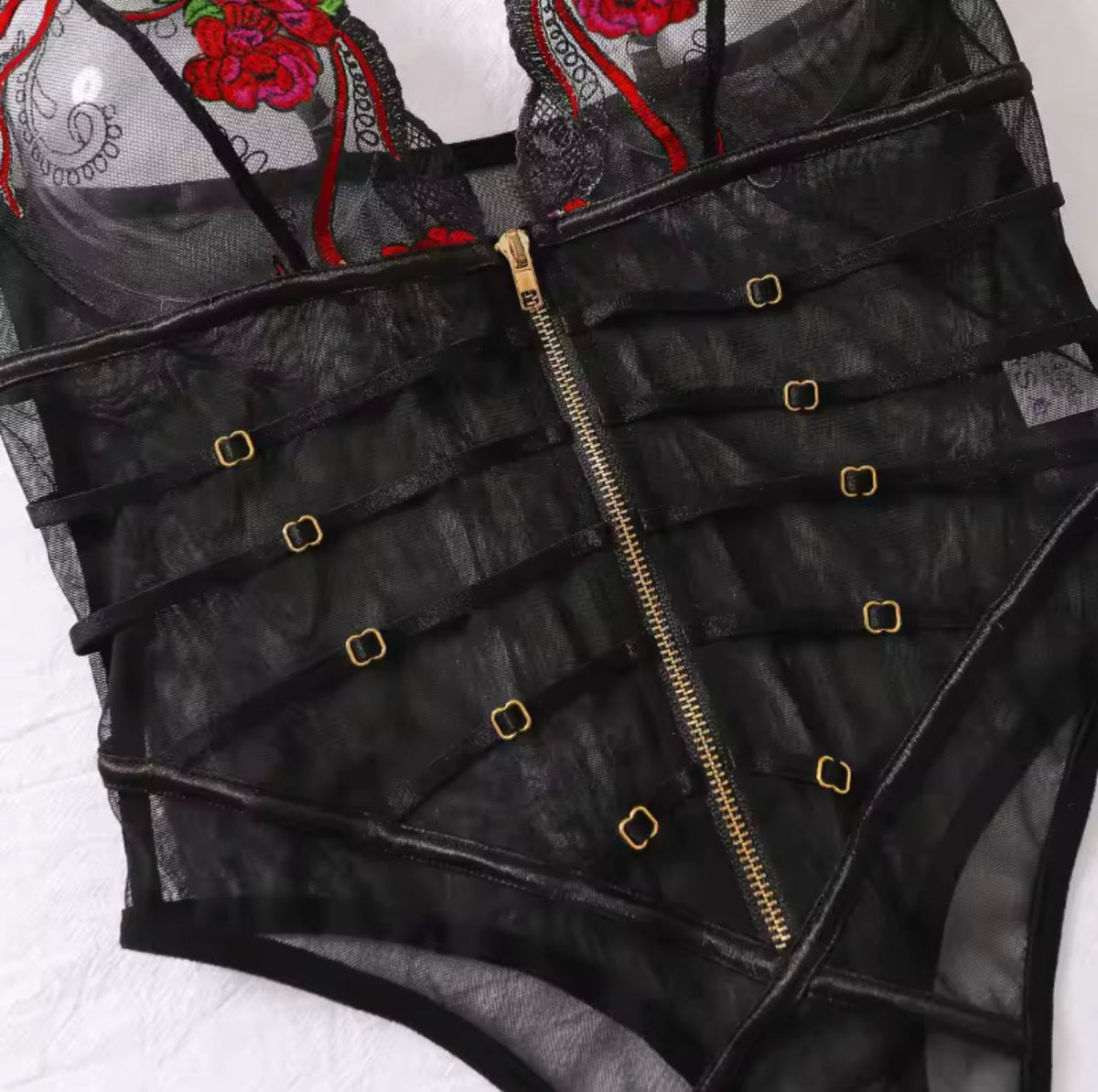 Lace open cup strappy dark bodysuit, photo 3