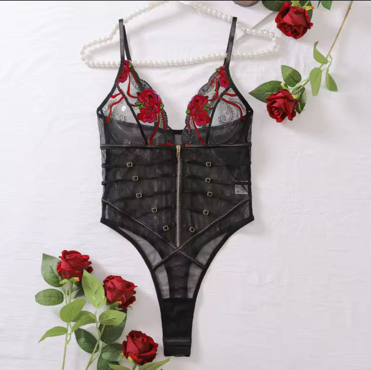 Lace open cup strappy dark bodysuit, photo 4