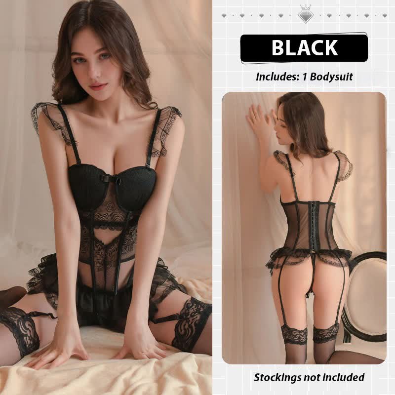 Black lace padded corset lingerie set