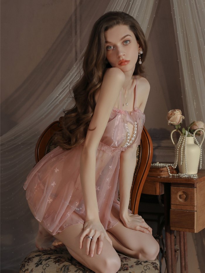 Lace pearl strap see through nightdress, photo 3