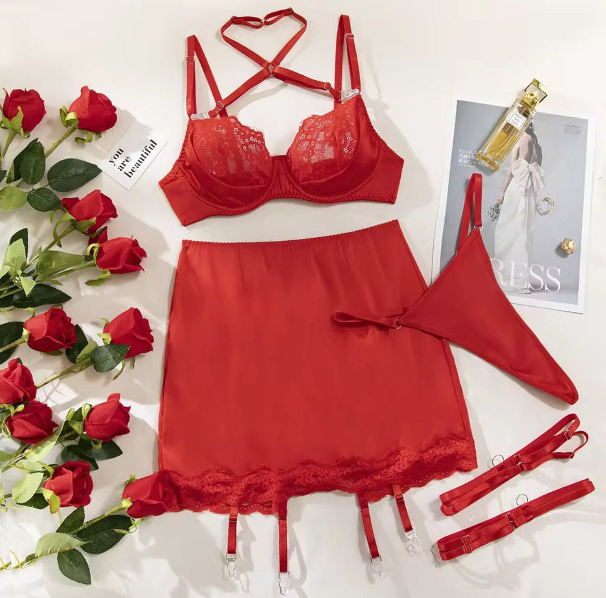 Lace satin harness garter skirt set, photo 10