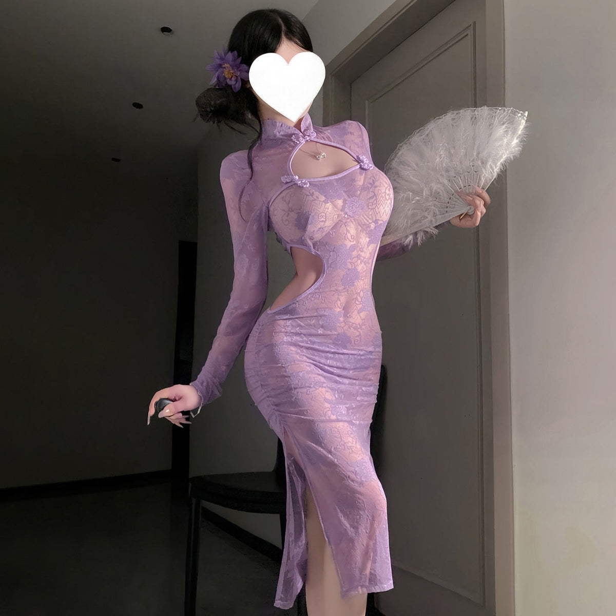 Lace see through cheongsam suit, photo 3