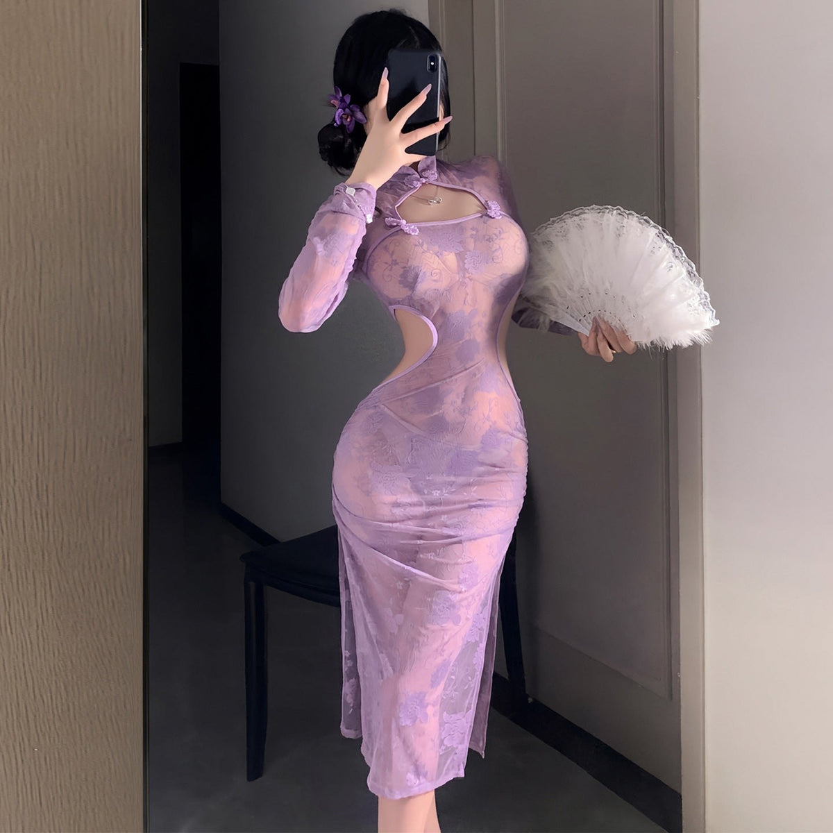 Lace see through cheongsam suit, photo 4