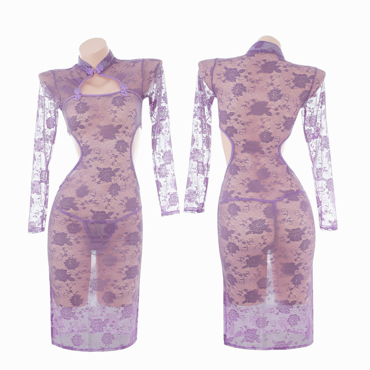 Lace see through cheongsam suit, photo 6