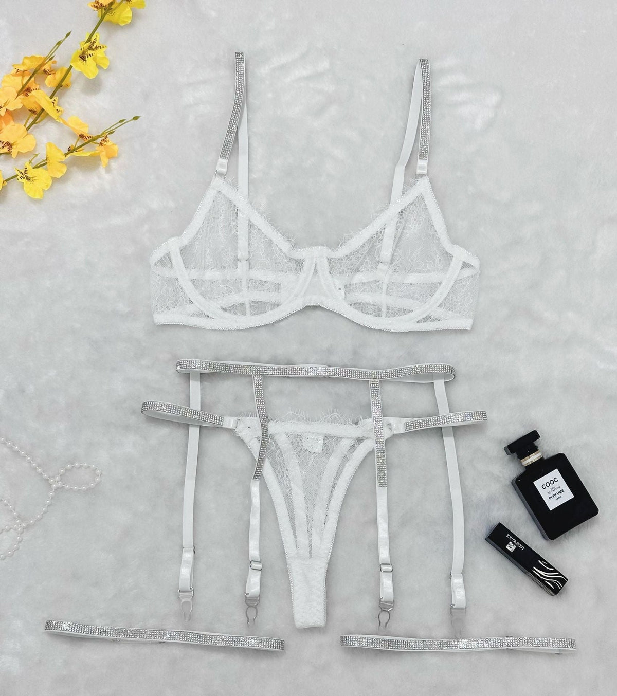 Lace t-back garter four piece lingerie set, photo 6