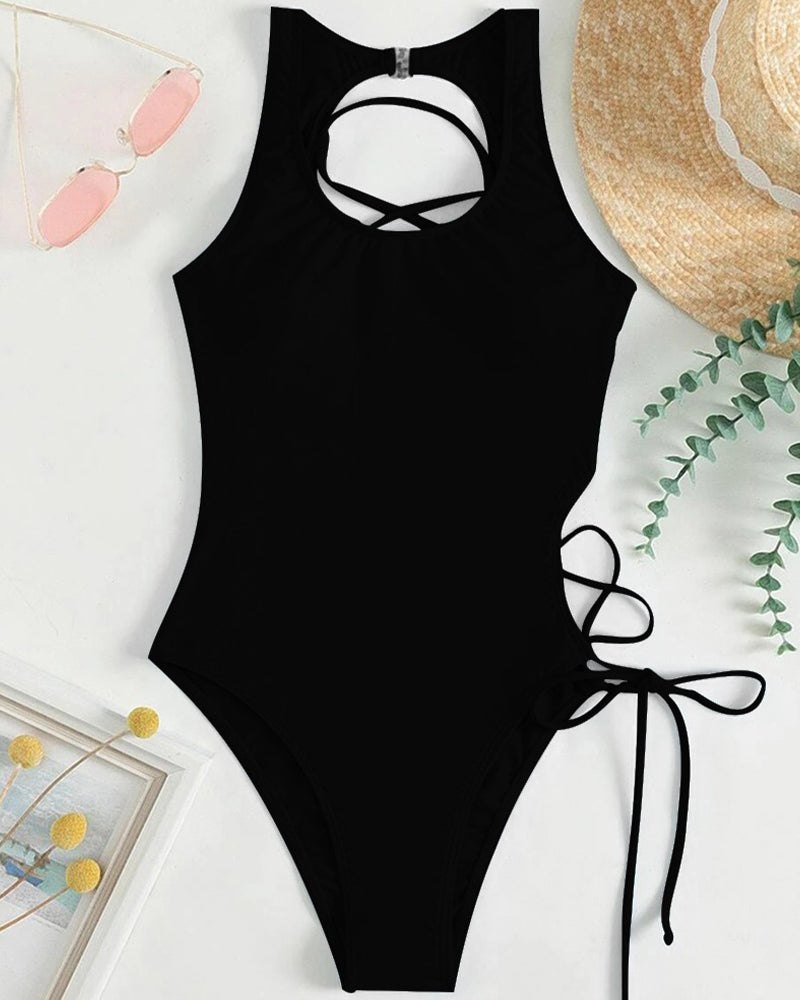 Lace up backless one piece swimsuit, photo 4