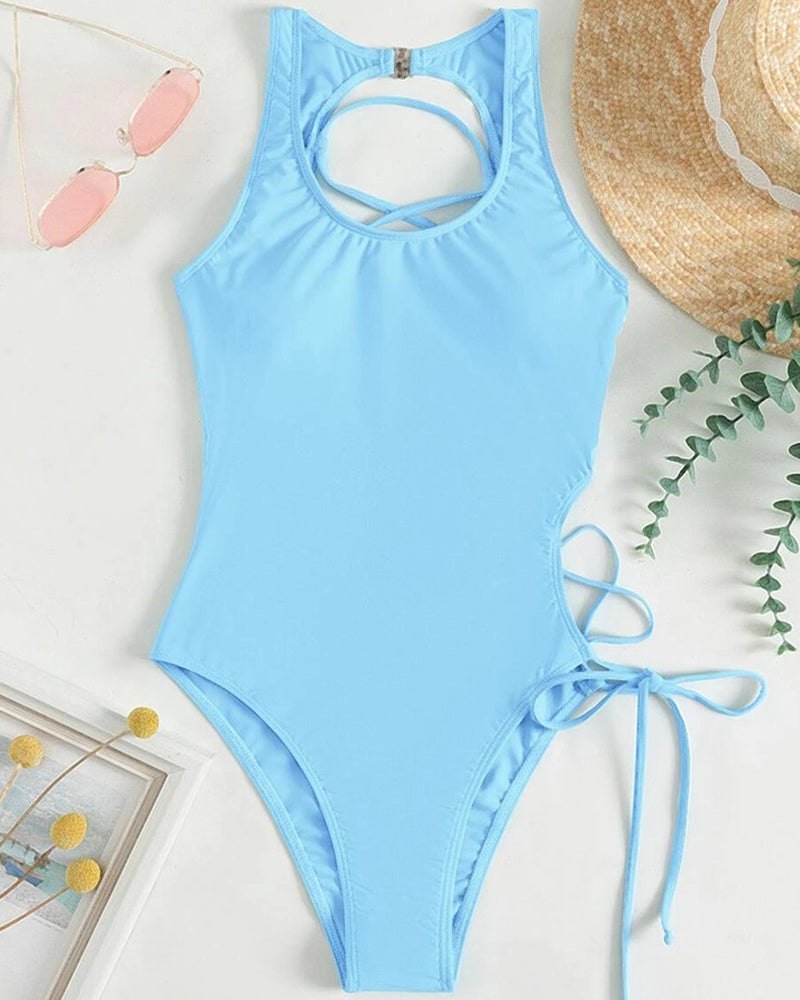 Lace up backless one piece swimsuit, photo 5