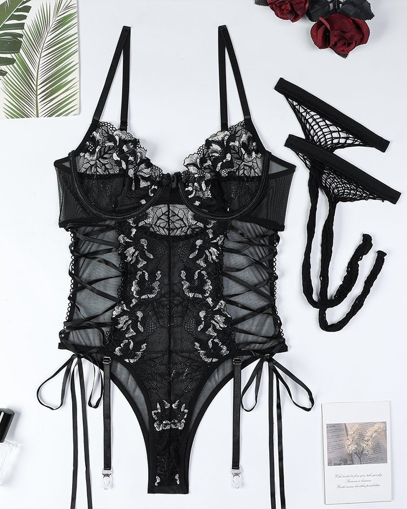 Lace up bodysuit with stockings, photo 6