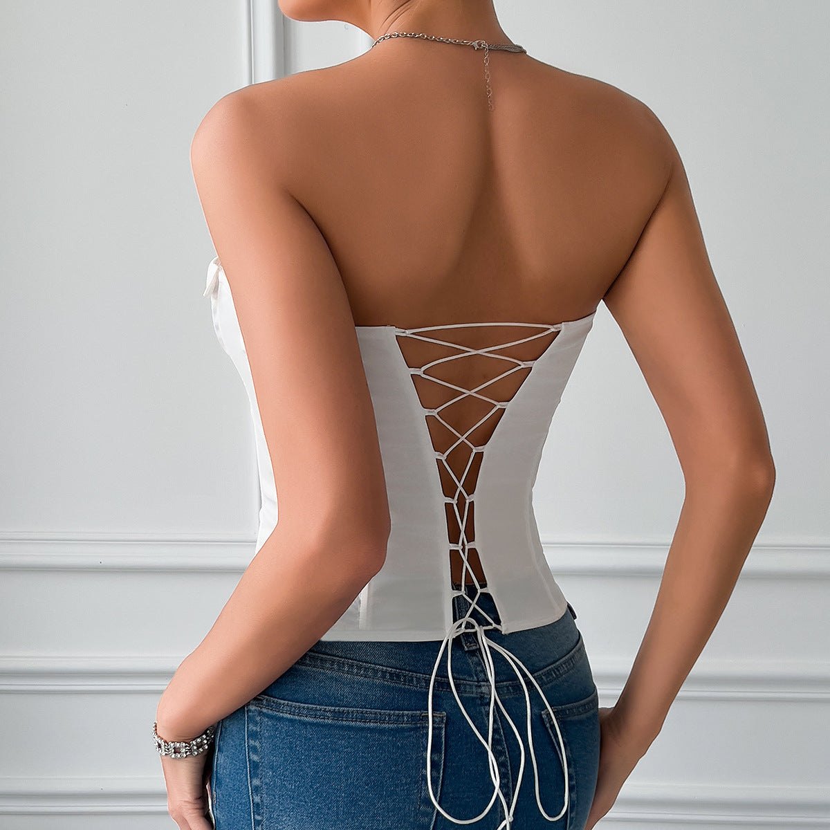 Lace up boned steel ring corset top, photo 10