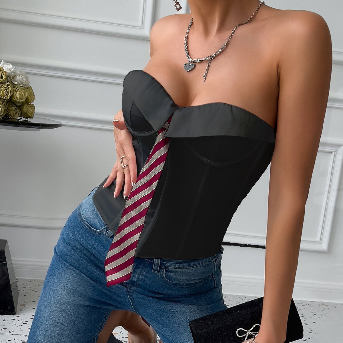 Lace up boned steel ring corset top, photo 6