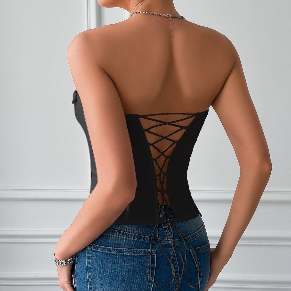 Lace up boned steel ring corset top, photo 7