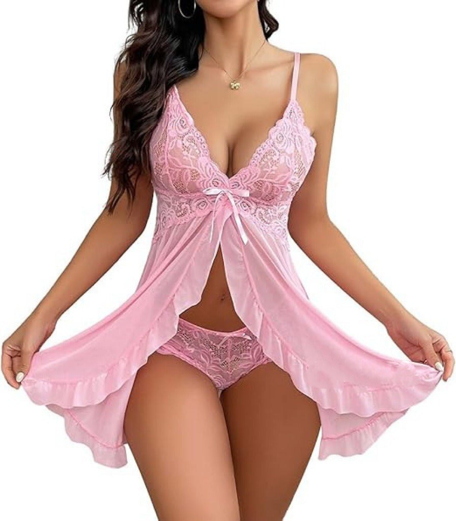 Lace v neck suspender nightdress babydoll, photo 14