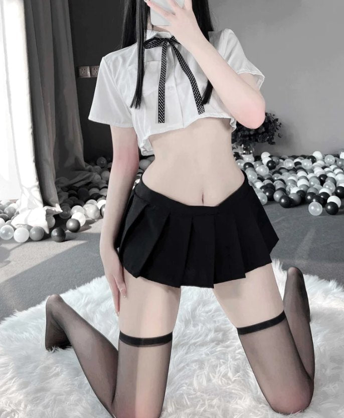 Lapel bow tie pleated skirt costume, photo 4