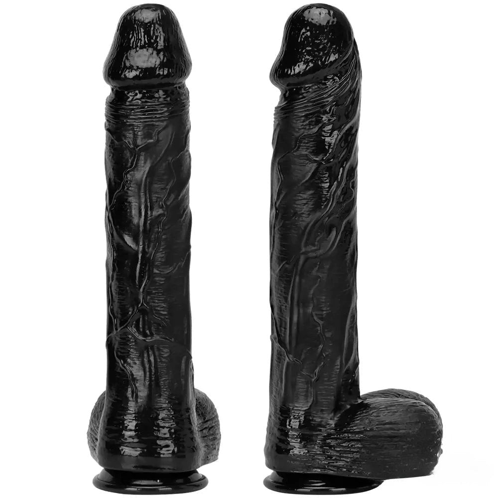 Black realistic dildo with suction cup base, photo 1