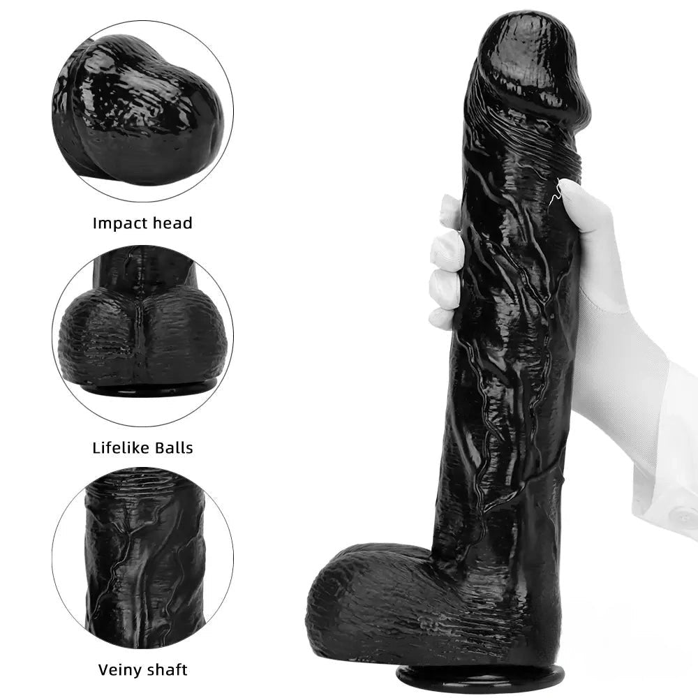 Black realistic dildo with suction cup base, photo 2