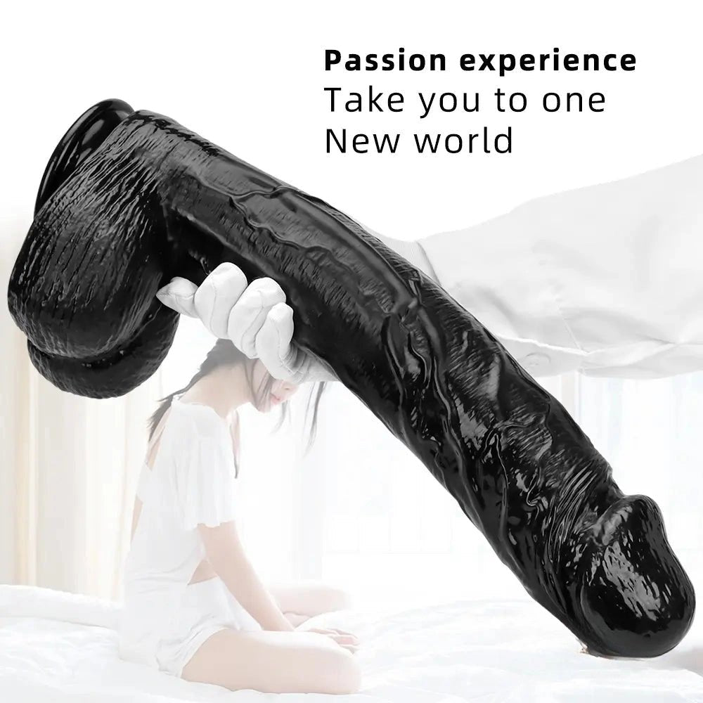Black realistic dildo with suction cup base, photo 3
