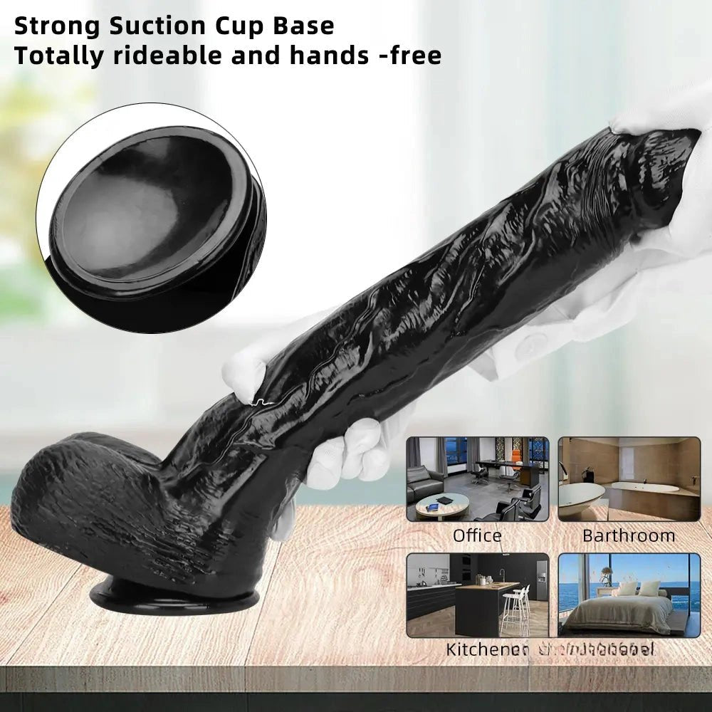Black realistic dildo with suction cup base, photo 4