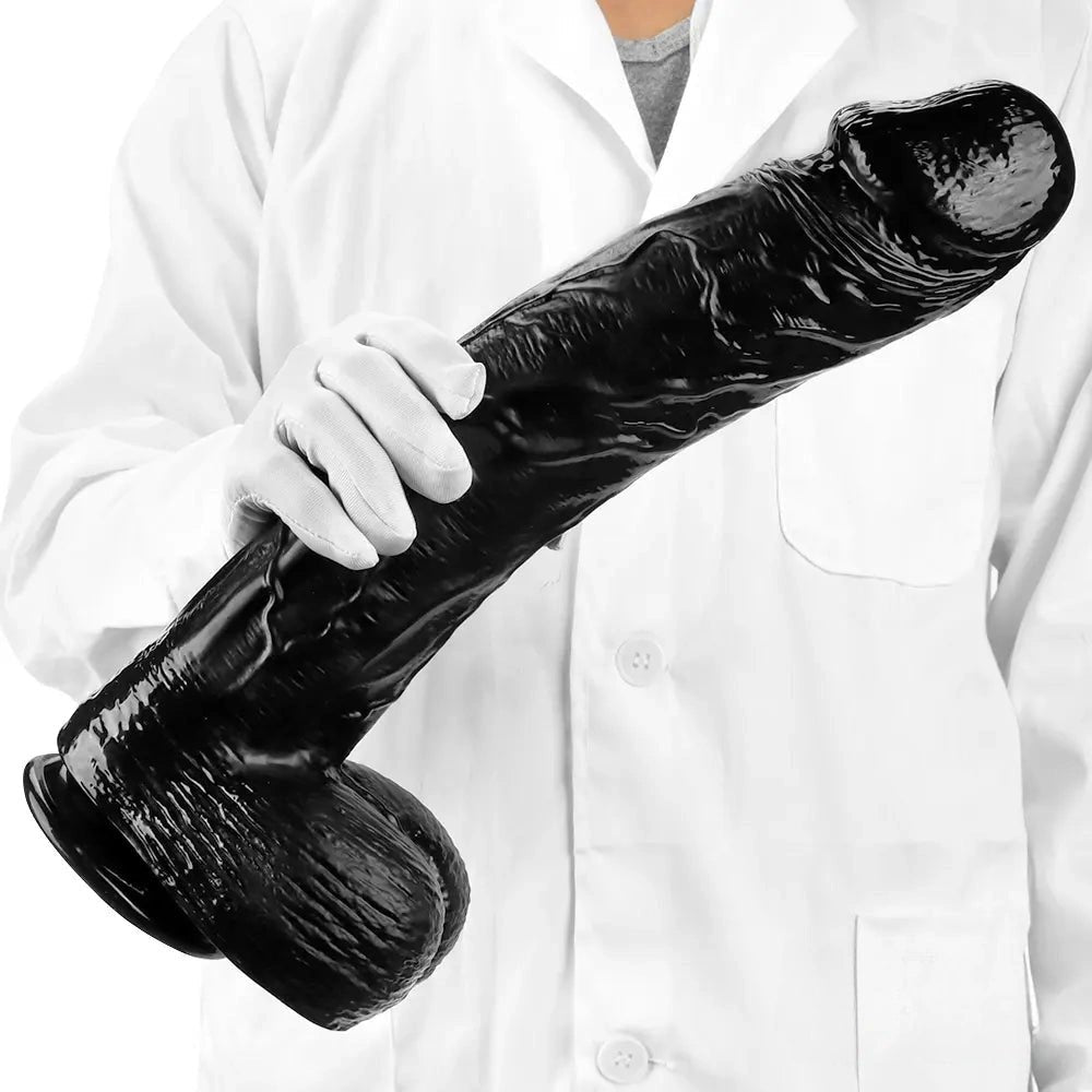 Black realistic dildo with suction cup base, photo 9