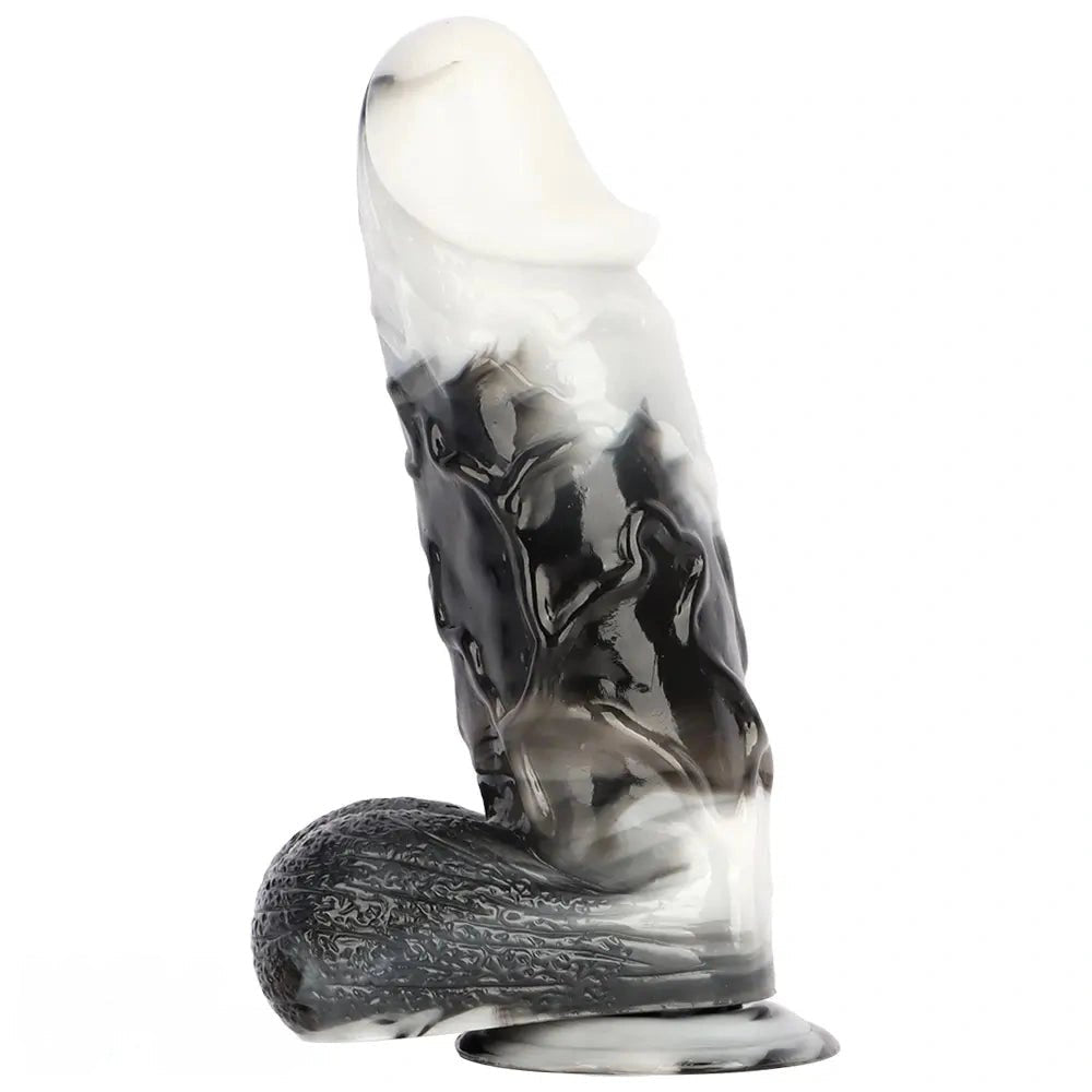 Black and white marbled realistic pvc dildo, photo 10