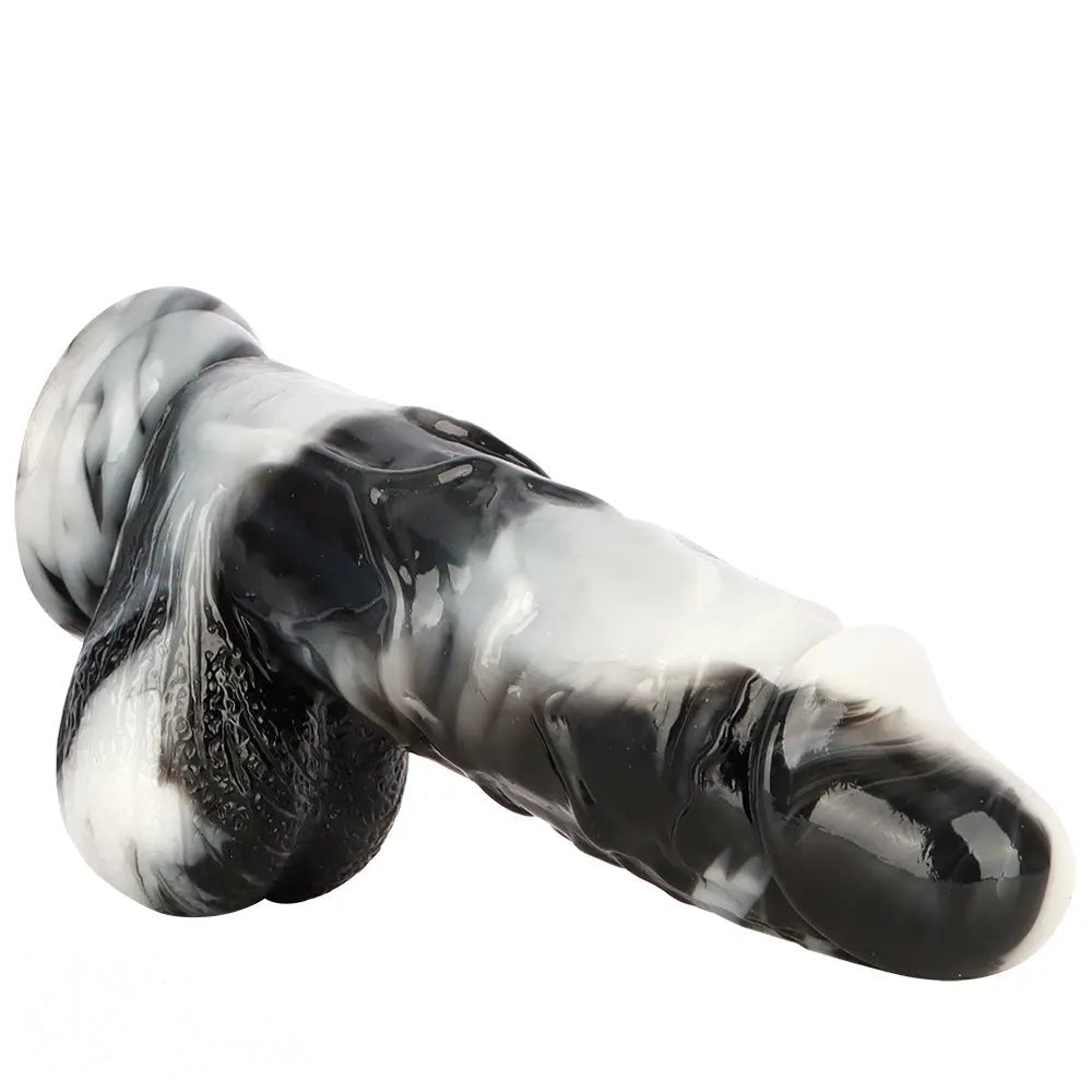 Black and white marbled realistic pvc dildo, photo 12