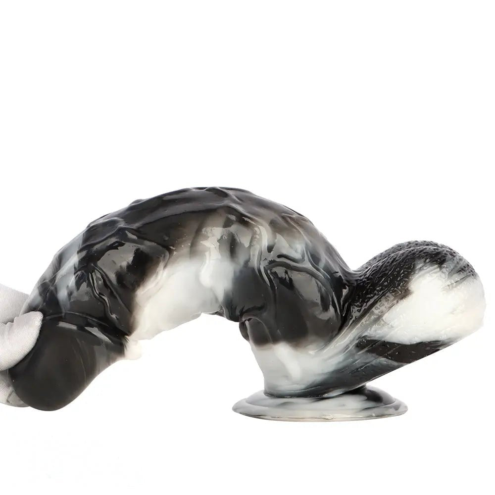 Black and white marbled realistic pvc dildo, photo 13