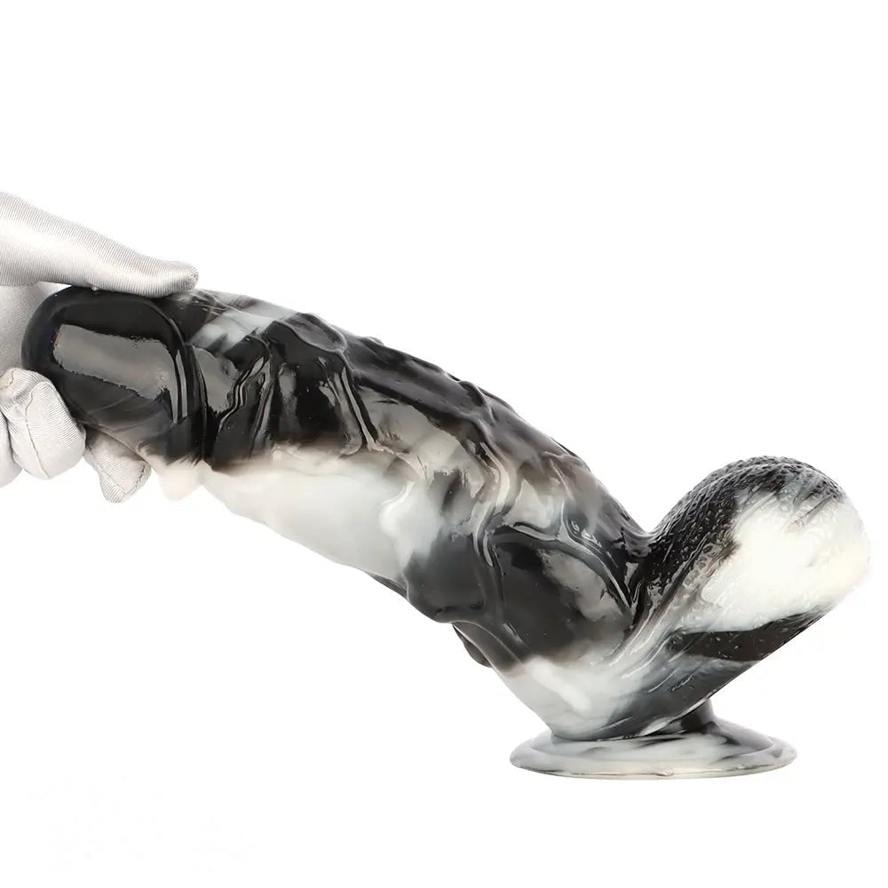 Black and white marbled realistic pvc dildo, photo 14